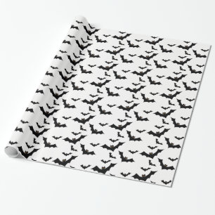 Flying Black Bats on White Background Wrapping Paper