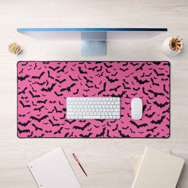 Flying Black Bats Pink Desk Mat (Office 1)