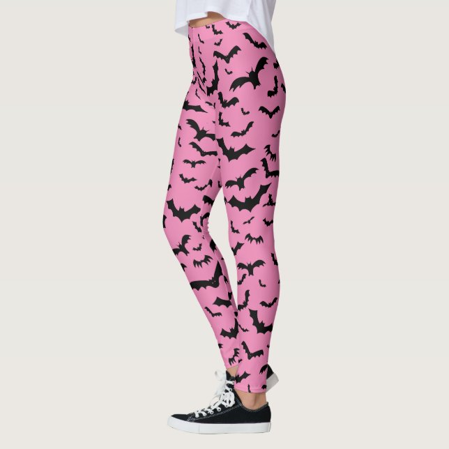 Flying Black Bats Pink Leggings (Left)