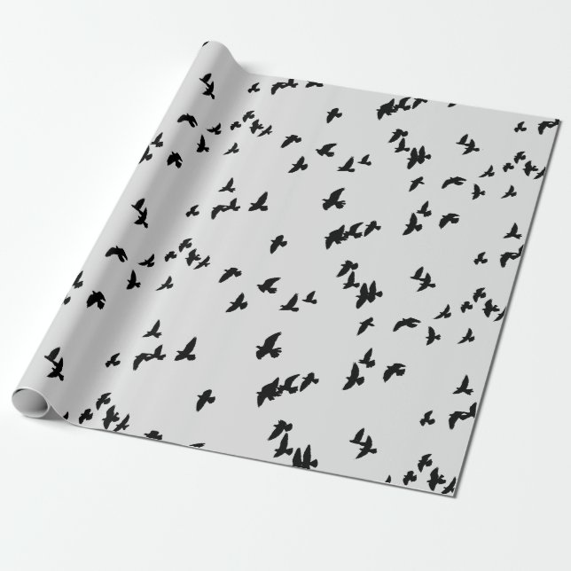 Flying Black Birds Gothic Wrapping Paper (Unrolled)
