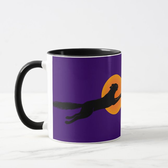 Flying Black Cat Vintage Art Coffee Mug (Left)