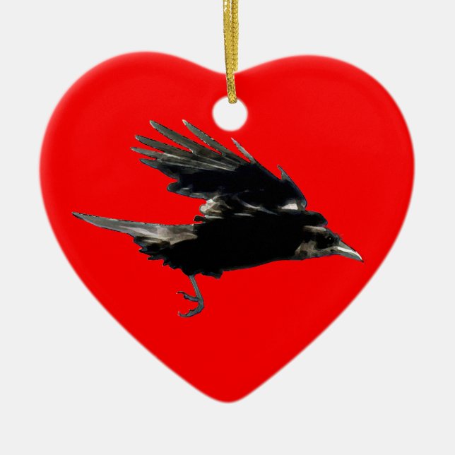 Flying Black Crow Art for Birdlovers Ceramic Ornament (Front)