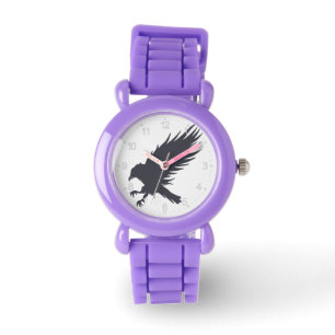 Flying black raven - Choose background color Watch