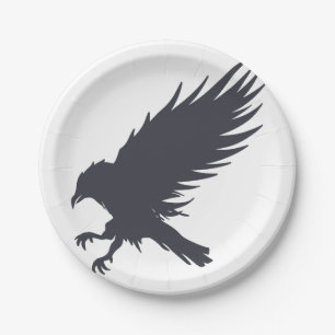 Flying black raven - Choose background colour Paper Plate