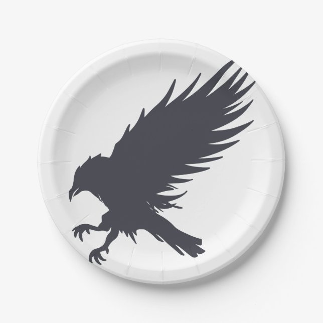 Flying black raven - Choose background colour Paper Plate (Front)