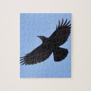 Flying Black Raven Corvid Crow-lover Photo Design Jigsaw Puzzle