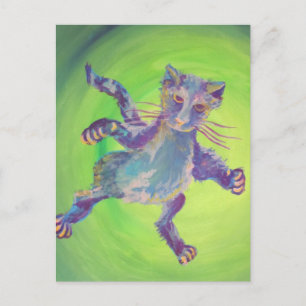 flying blue cat postcard