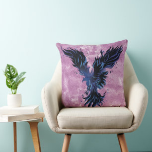 Flying Blue Phoenix Bird Graphic Cushion