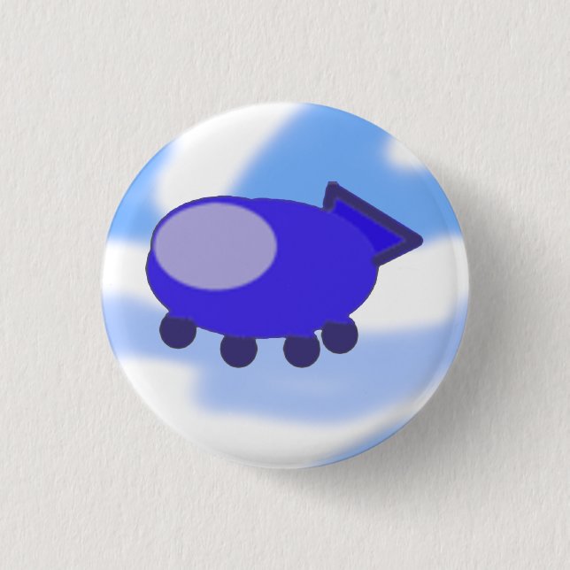 Flying Blue Spaceship Button (Front)