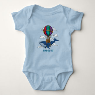 Flying Blue Whale with Hot Air Balloon Baby Bodysuit