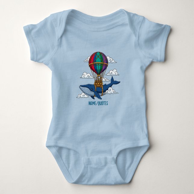 Flying Blue Whale with Hot Air Balloon Baby Bodysuit (Front)