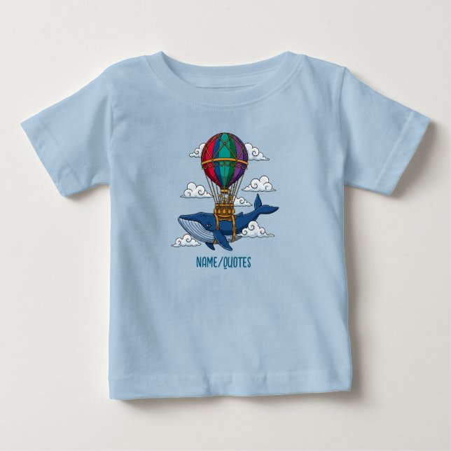 Flying Blue Whale with Hot Air Balloon Baby T-Shirt (Front)