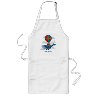 Flying Blue Whale with Hot Air Balloon Long Apron