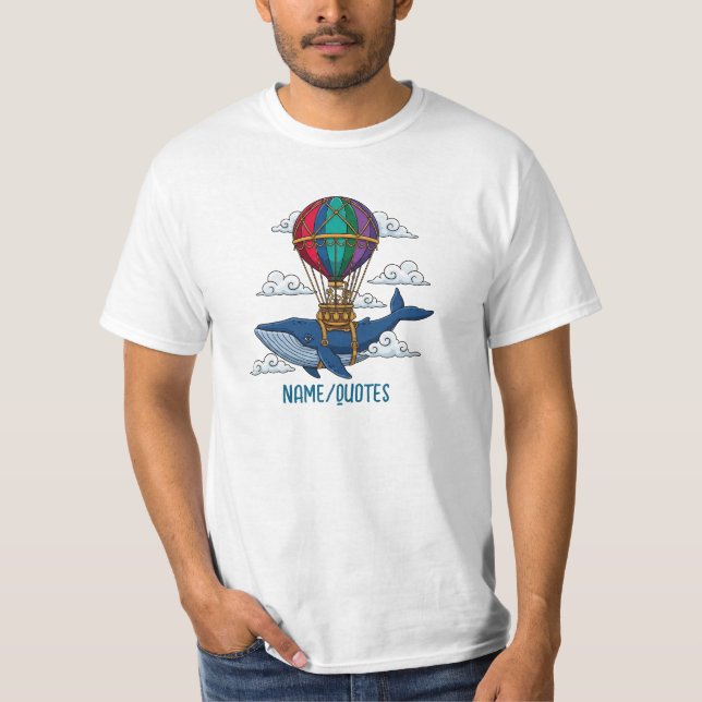 Flying Blue Whale with Hot Air Balloon T-Shirt (Front)