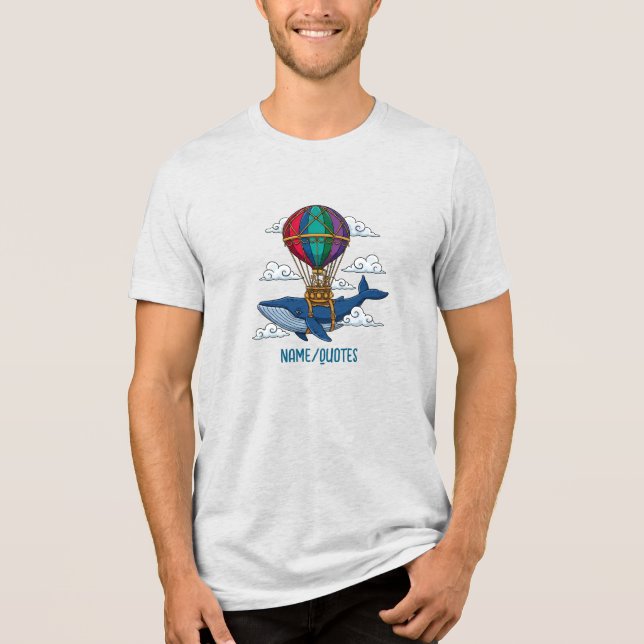Flying Blue Whale with Hot Air Balloon Tri-Blend Shirt (Front)