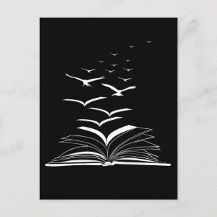 Flying Book Birds Library Bookworm Inspiration Postcard