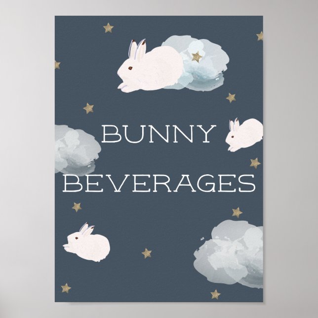 Flying Bunny Baby Shower Bunny Beverages Sign (Front)