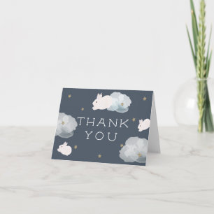 Flying Bunny Star & Cloud Navy Blue Thank You Card