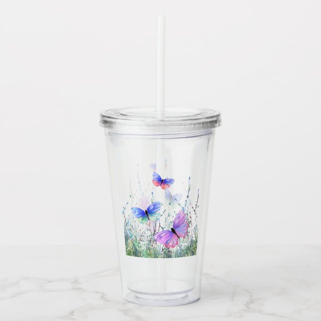 Flying Butterflies Acrylic Tumbler (Front)