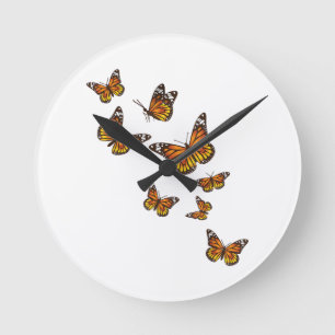 Flying Butterflies - Butterfly Lover Gardener Ento Round Clock