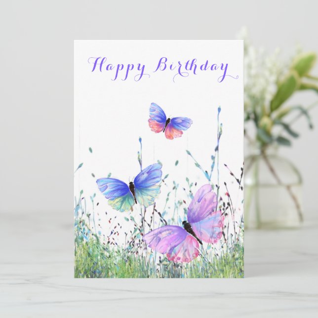 Flying Butterflies Happy Birthday Card (Standing Front)