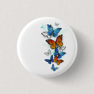 Flying Butterflies Morpho and Monarch 3 Cm Round Badge
