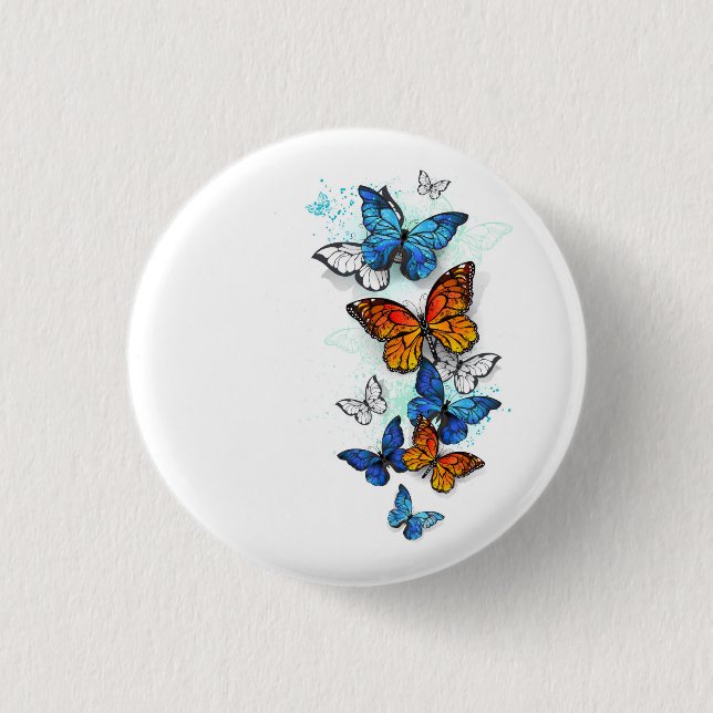 Flying Butterflies Morpho and Monarch 3 Cm Round Badge (Front)
