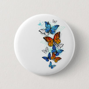 Flying Butterflies Morpho and Monarch 6 Cm Round Badge