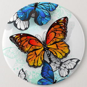 Flying Butterflies Morpho and Monarch 6 Cm Round Badge