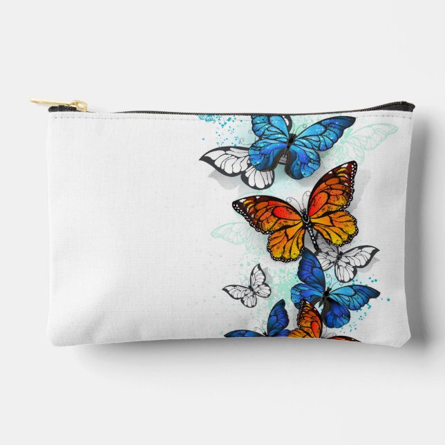 Flying Butterflies Morpho and Monarch Accessory Pouch (Front)