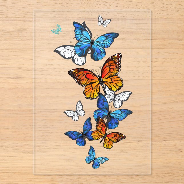 Flying Butterflies Morpho and Monarch Acrylic Invitations (Front)