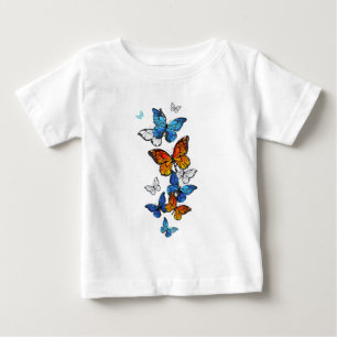 Flying Butterflies Morpho and Monarch Baby T-Shirt