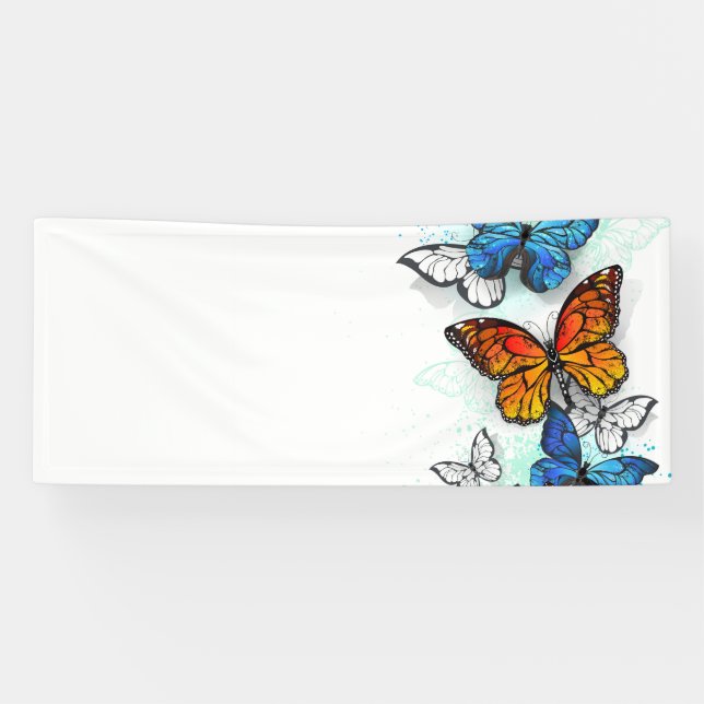 Flying Butterflies Morpho and Monarch Banner (Horizontal)