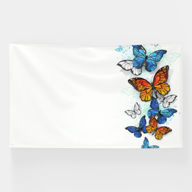 Flying Butterflies Morpho and Monarch Banner (Horizontal)