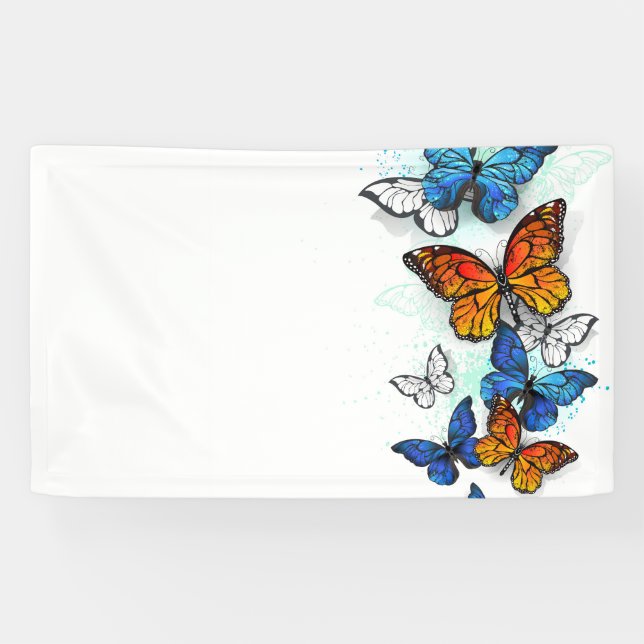 Flying Butterflies Morpho and Monarch Banner (Horizontal)