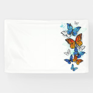 Flying Butterflies Morpho and Monarch Banner