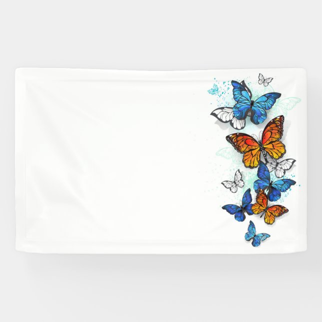 Flying Butterflies Morpho and Monarch Banner (Horizontal)