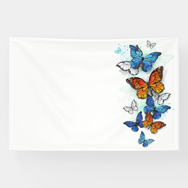 Flying Butterflies Morpho and Monarch Banner (Horizontal)
