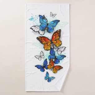 Flying Butterflies Morpho and Monarch Bath Towel