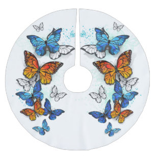 Flying Butterflies Morpho and Monarch Brushed Polyester Tree Skirt