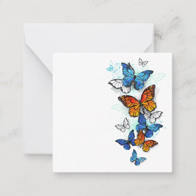 Flying Butterflies Morpho and Monarch Card (Front)
