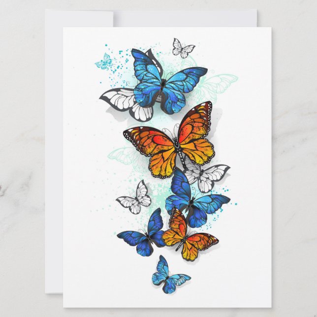 Flying Butterflies Morpho and Monarch Card (Front)
