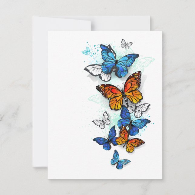 Flying Butterflies Morpho and Monarch Card (Front)