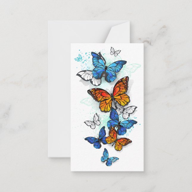 Flying Butterflies Morpho and Monarch Card (Front)