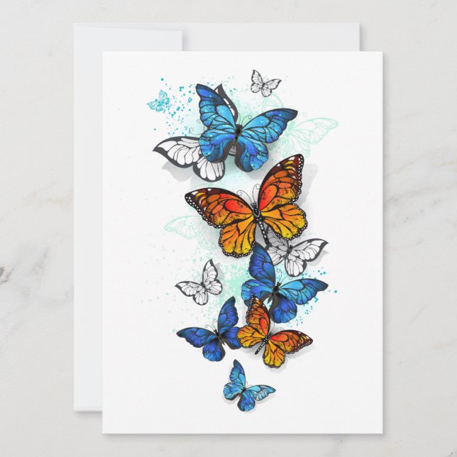 Flying Butterflies Morpho and Monarch Card (Front)