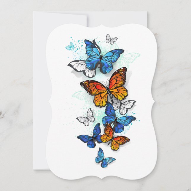 Flying Butterflies Morpho and Monarch Card (Front)