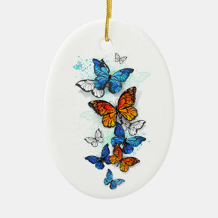 Flying Butterflies Morpho and Monarch Ceramic Ornament