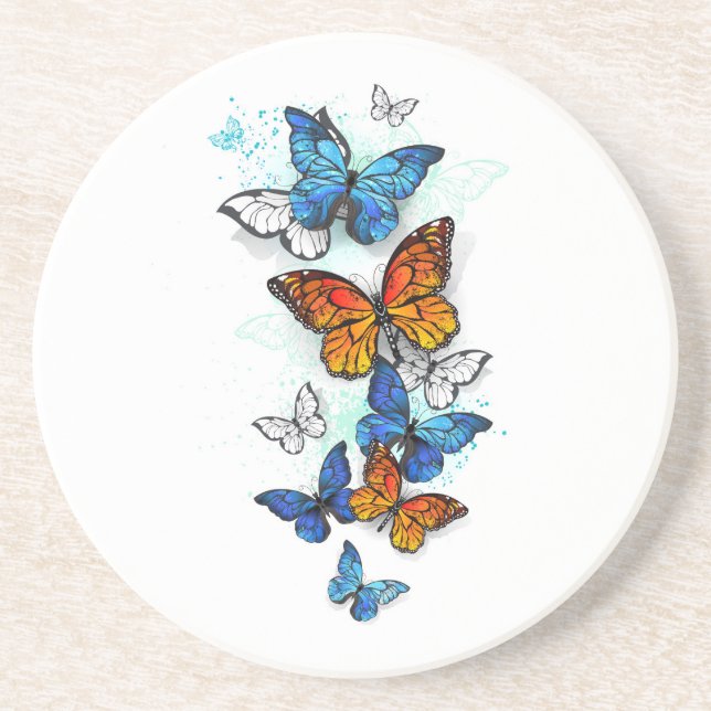 Flying Butterflies Morpho and Monarch Coaster (Front)