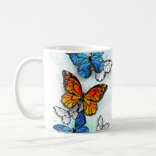 Flying Butterflies Morpho and Monarch Coffee Mug
