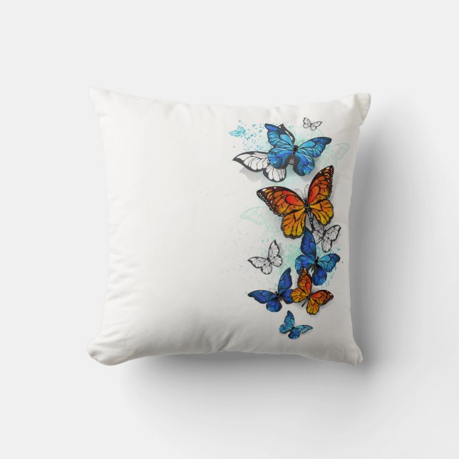 Flying Butterflies Morpho and Monarch Cushion (Front)